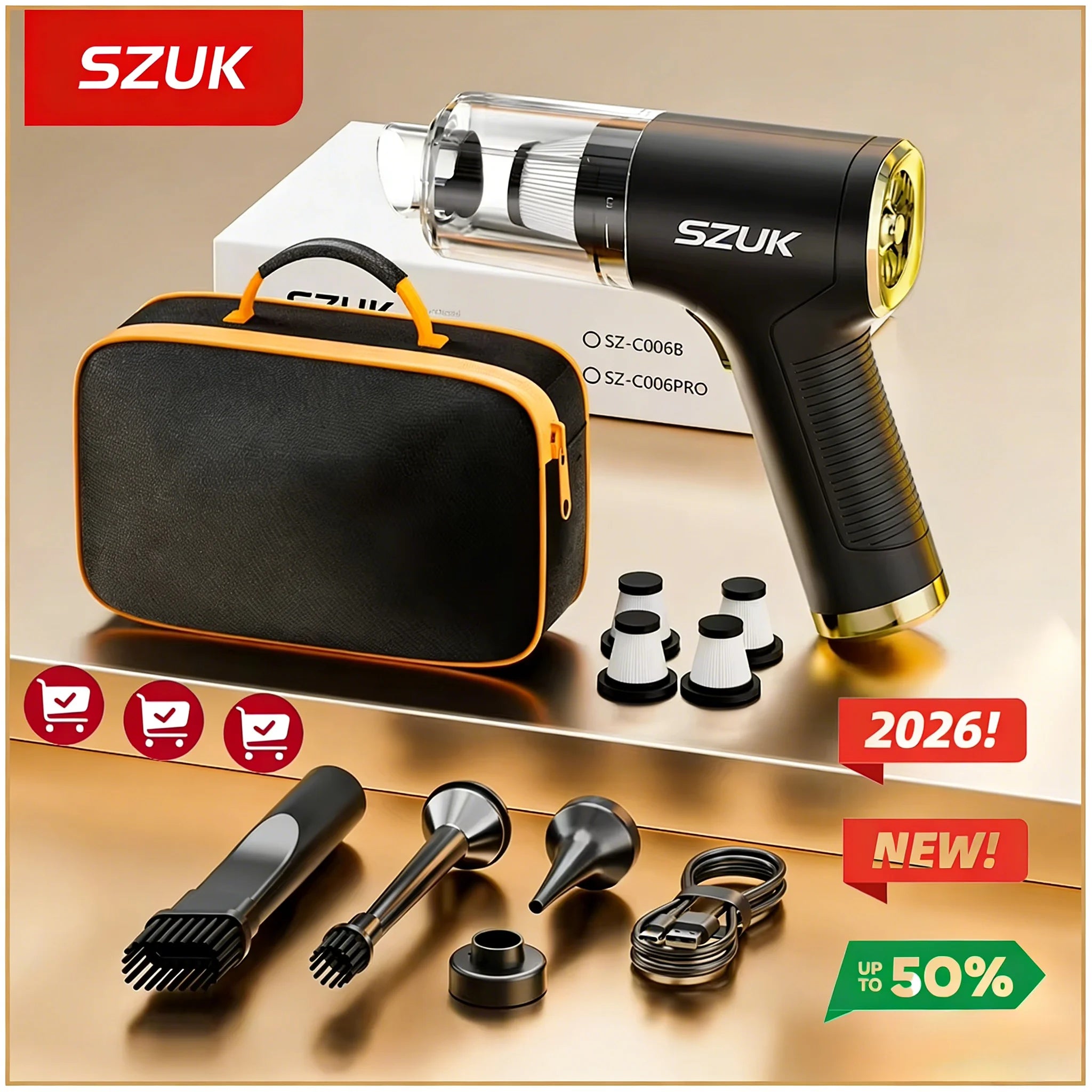 SZUK 2026 New Mini Vacuum Cleaner 780000PA Powerful Cordless Vacuum Cleaner Mini Blower Handheld Portable Car Vacumm Cleaner